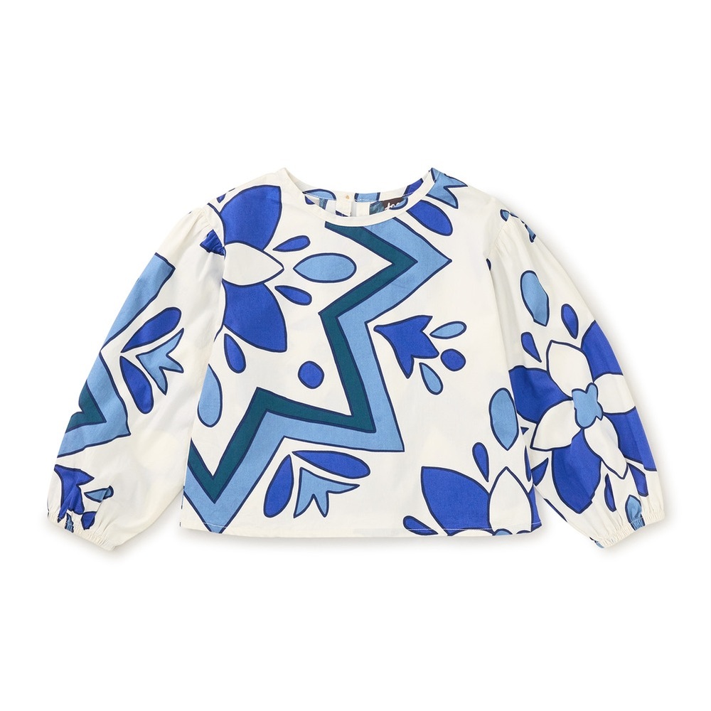 Tea Collection Boho Woven Kids Blue Floral Top